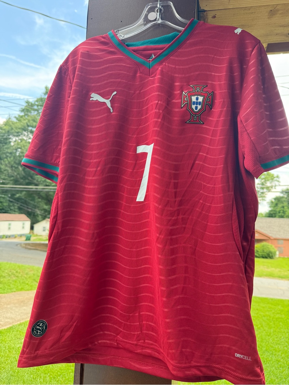 Puma Red Portugal National Team Soccer Renaldo Jersey with Green Trim
